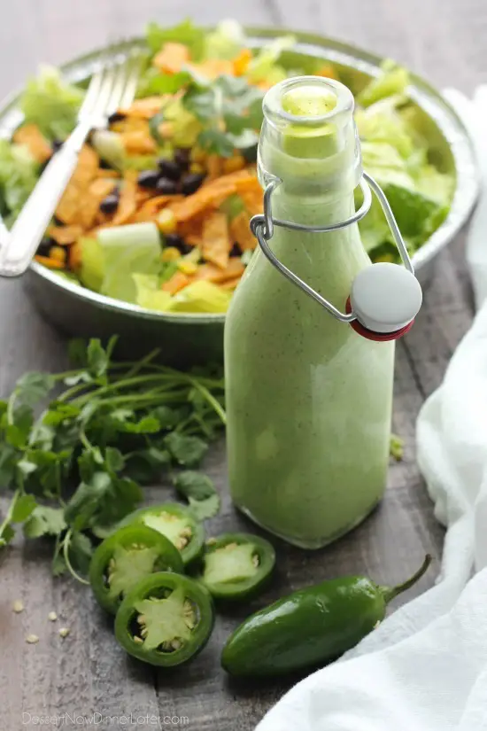 This Cafe Rio Style Cilantro Ranch Dressing is tangy, super creamy, and has a just the right kick of jalapeño. You'll want to put it on everything!