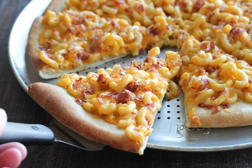 Mac and Cheese Pizza combines two tasty dinners into one incredible meal. It's so easy, the kids can make it! Top it with bacon for extra deliciousness!