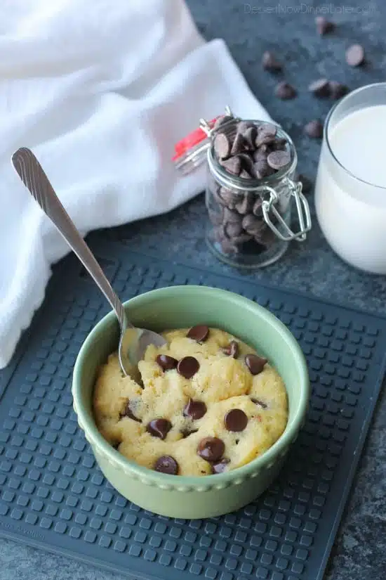 This microwave chocolate chip cookie is the perfect dessert for one! It cooks in only 40-60 seconds for a super quick, sugar fix.