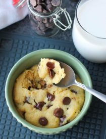 This microwave chocolate chip cookie is the perfect dessert for one! It cooks in only 40-60 seconds for a super quick, sugar fix.