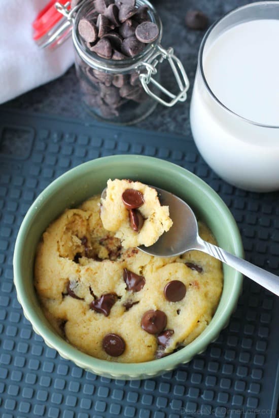 This microwave chocolate chip cookie is the perfect dessert for one! It cooks in only 40-60 seconds for a super quick, sugar fix.