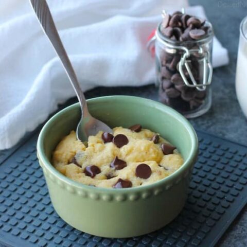 This microwave chocolate chip cookie is the perfect dessert for one! It cooks in only 40-60 seconds for a super quick, sugar fix.