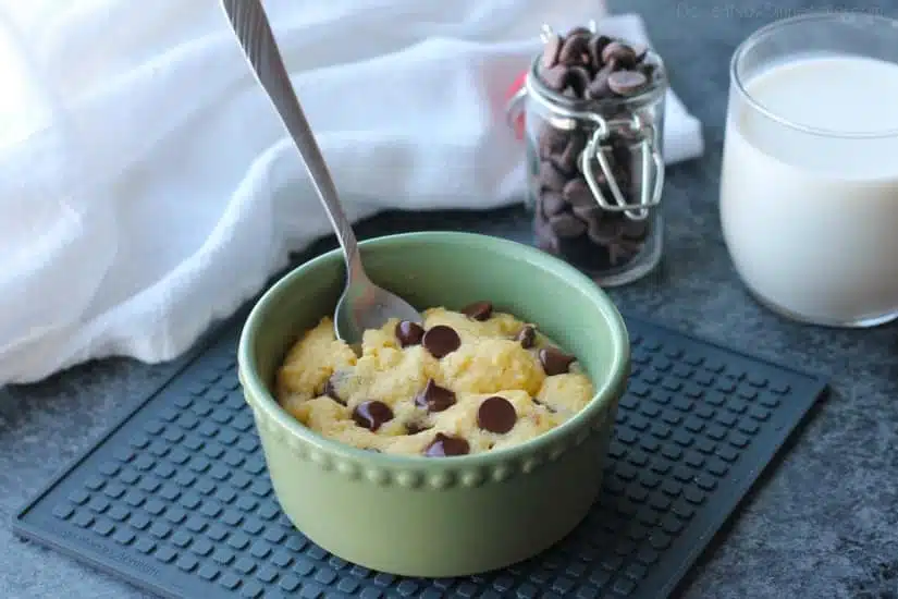 This microwave chocolate chip cookie is the perfect dessert for one! It cooks in only 40-60 seconds for a super quick, sugar fix.