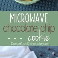 This microwave chocolate chip cookie is the perfect dessert for one! It cooks in only 40-60 seconds for a super quick, sugar fix.
