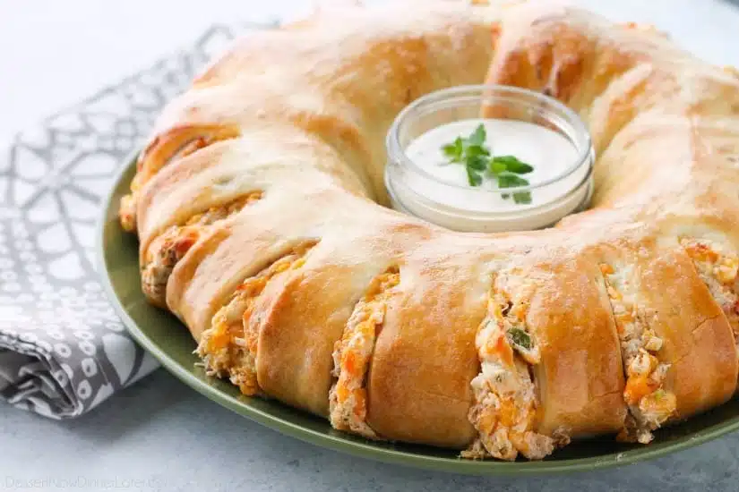 This Bacon Chicken Ranch Sandwich Ring makes a great dinner or party appetizer! It's meaty, cheesy, and full of flavor!