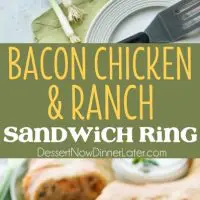 This Bacon Chicken Ranch Sandwich Ring makes a great dinner or party appetizer! It's meaty, cheesy, and full of flavor!