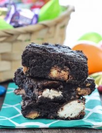These candy bar brownies are stuffed with Easter candy for a surprise in each bite - just like an Easter egg hunt!