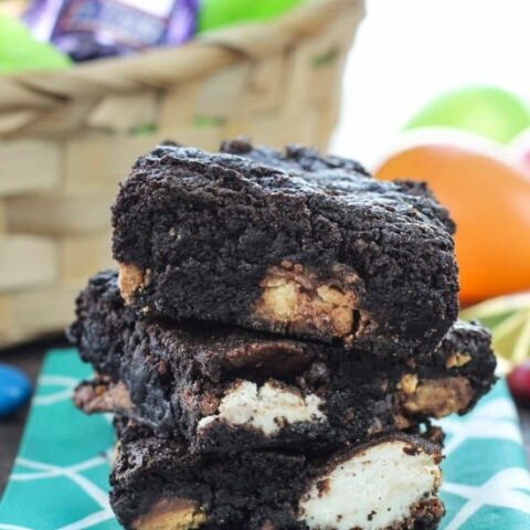 These candy bar brownies are stuffed with Easter candy for a surprise in each bite - just like an Easter egg hunt!