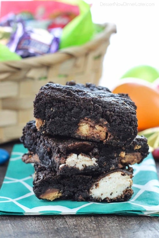 These candy bar brownies are stuffed with Easter candy for a surprise in each bite - just like an Easter egg hunt!