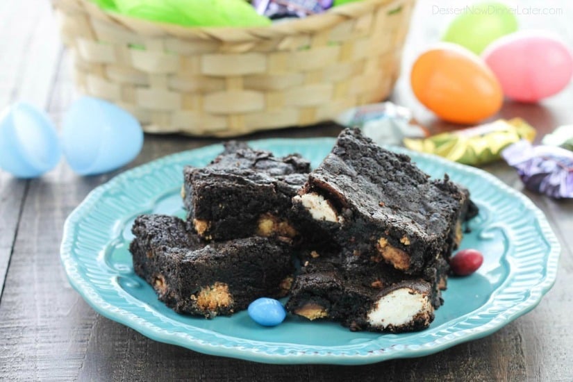 These candy bar brownies are stuffed with Easter candy for a surprise in each bite - just like an Easter egg hunt!