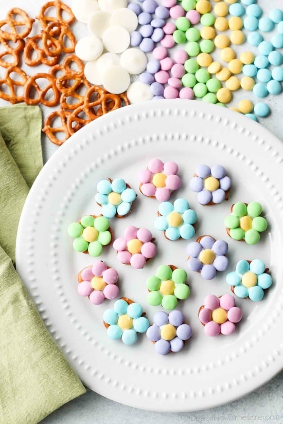 Flower Pretzel Bites are sweet, salty, and delicious - an easy and fun treat for Easter, Spring, or Mother's Day.