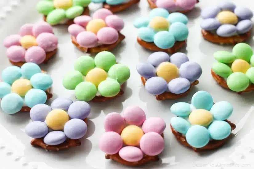 Flower Pretzel Bites are sweet, salty, and delicious - an easy and fun treat for Easter, Spring, or Mother's Day.