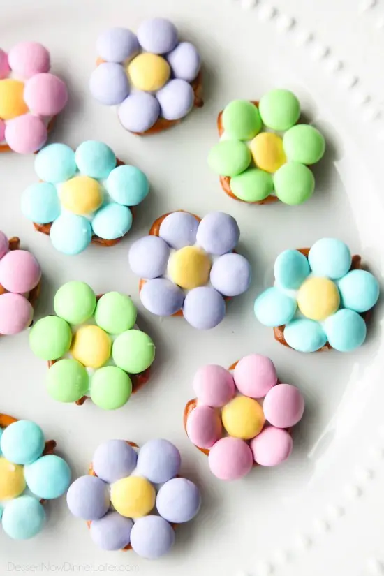 Flower Pretzel Bites are sweet, salty, and delicious - an easy and fun treat for Easter, Spring, or Mother's Day.