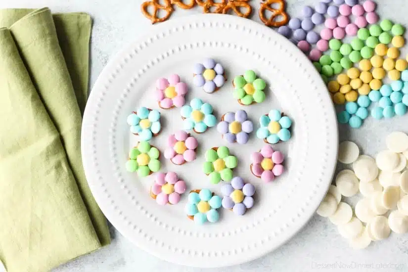 Flower Pretzel Bites are sweet, salty, and delicious - an easy and fun treat for Easter, Spring, or Mother's Day.