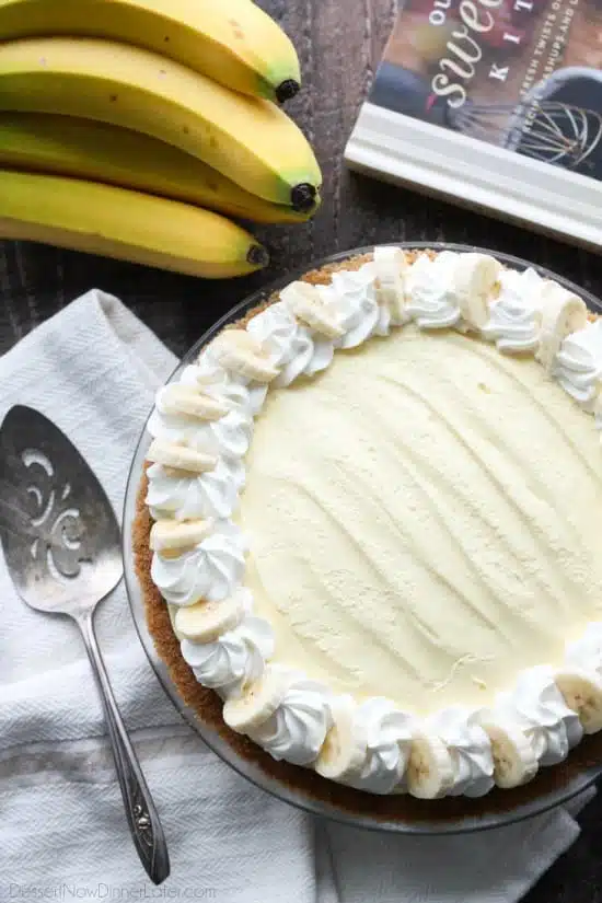 This Caramel Banana Cream Pie is heavenly and so easy to make! With caramel and freshly sliced bananas on the bottom of a homemade graham cracker crust, and a rich, creamy pudding layer on top, this banana cream pie is sure to be your new favorite dessert!