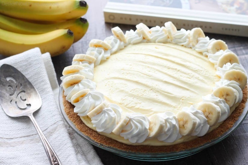 This Caramel Banana Cream Pie is heavenly and so easy to make! With caramel and freshly sliced bananas on the bottom of a homemade graham cracker crust, and a rich, creamy pudding layer on top, this banana cream pie is sure to be your new favorite dessert!