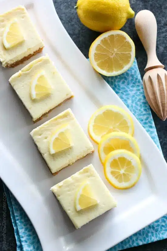 Lemon Cheesecake Bars are creamy and lightly sweet with a bright and tangy lemon flavor throughout for a wonderful spring time dessert.