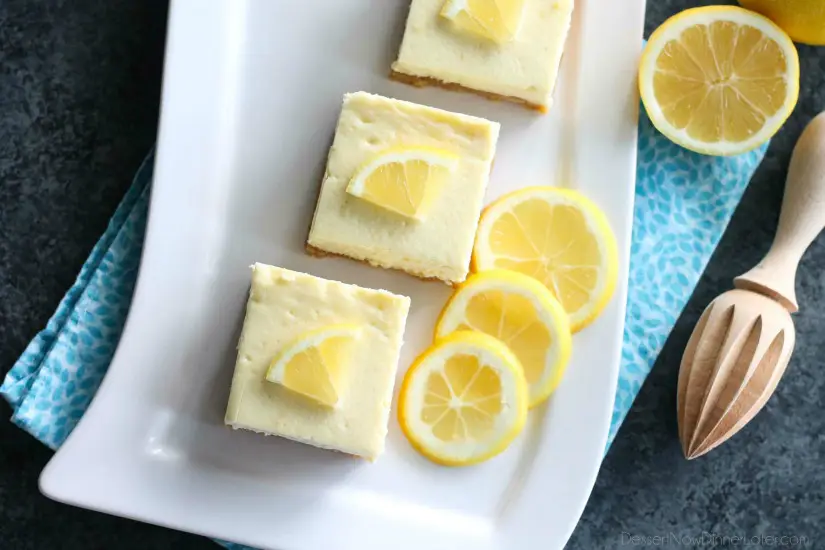 Lemon Cheesecake Bars are creamy and lightly sweet with a bright and tangy lemon flavor throughout for a wonderful spring time dessert.