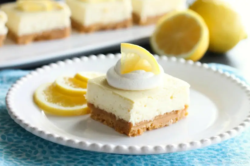 Lemon Cheesecake Bars are creamy and lightly sweet with a bright and tangy lemon flavor throughout for a wonderful spring time dessert.