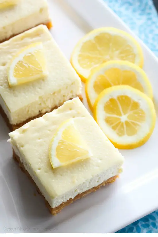 Lemon Cheesecake Bars are creamy and lightly sweet with a bright and tangy lemon flavor throughout for a wonderful spring time dessert.