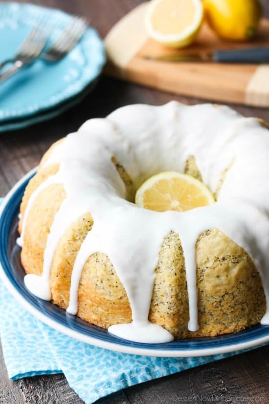 Lemon Poppy Seed Bundt Cake is perfectly moist, full of citrus flavor, and topped with a zesty lemon glaze.