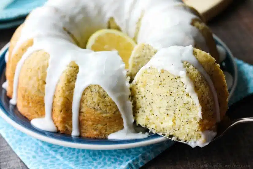 Lemon Poppy Seed Bundt Cake is perfectly moist, full of citrus flavor, and topped with a zesty lemon glaze.