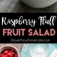 Raspberry Fluff Fruit Salad is the jello salad that everyone loves! With only 4-ingredients and 5 minutes prep, this is the perfect sweet side dish for your next potluck, picnic, or BBQ!