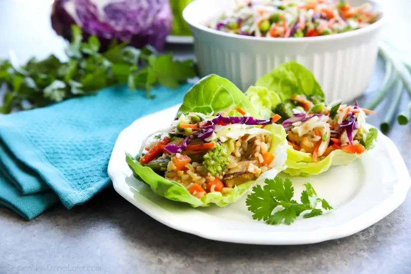 Whip up these Teriyaki Chicken Lettuce Wraps with Asian Slaw in no time for an easy family dinner with insanely tasty flavors!