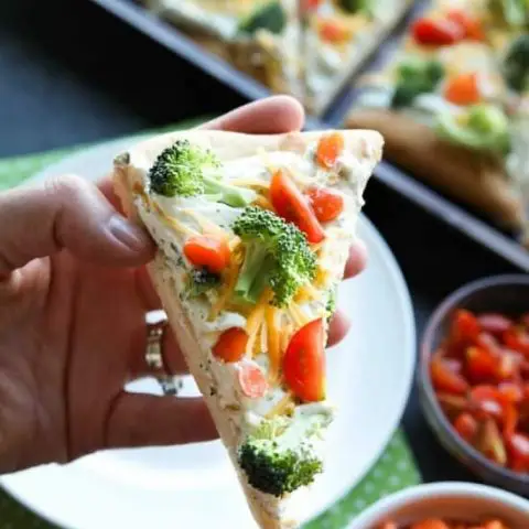 This cold vegetable pizza is the ultimate party appetizer for summer potlucks. With a fresh baked crust, creamy ranch spread, and crunchy fresh vegetables, everyone will be coming back for seconds!