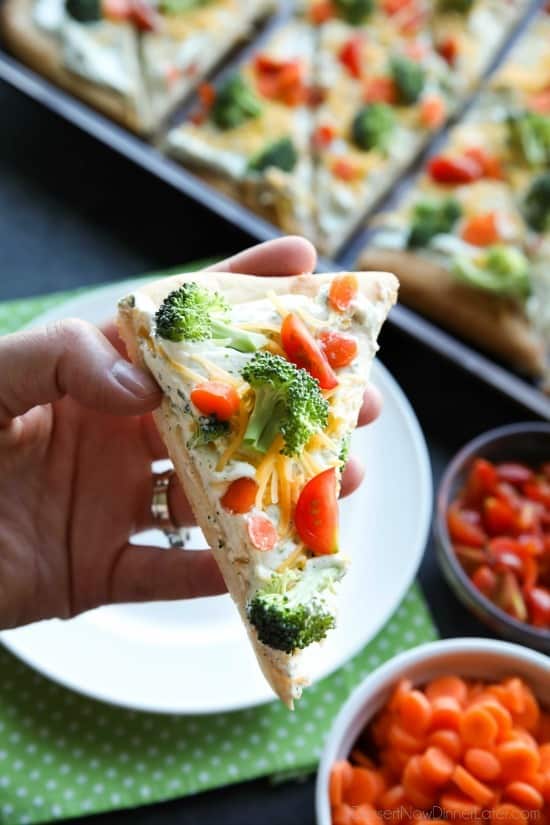 This cold vegetable pizza is the ultimate party appetizer for summer potlucks. With a fresh baked crust, creamy ranch spread, and crunchy fresh vegetables, everyone will be coming back for seconds!