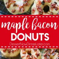 Maple Bacon Donuts are breakfast perfection! The salty bacon cuts through the sweetness of the maple and brown sugar glaze on top of a fluffy yeast donut.