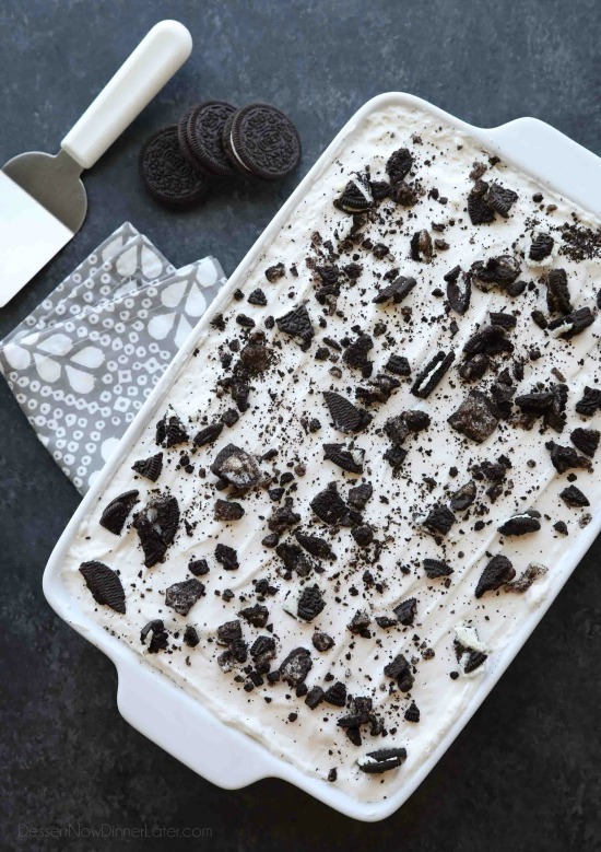 This Oreo Ice Cream Dessert has layers of cookies and cream goodness! It's easy, no-bake, and perfect for summer!