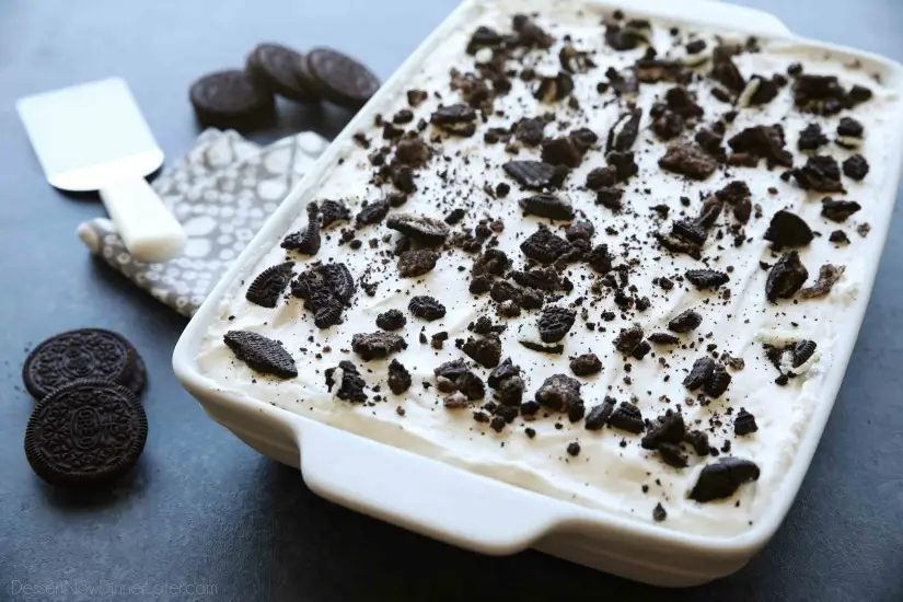 This Oreo Ice Cream Dessert has layers of cookies and cream goodness! It's easy, no-bake, and perfect for summer!