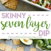 This Skinny Seven Layer Dip is loaded with fresh veggies, and makes a great appetizer or snack for any party or barbecue!