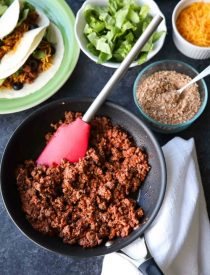 The BEST taco meat ever! It's saucy and full of flavor made with an easy homemade taco seasoning. A recipe the whole family will enjoy for Taco Tuesdays!