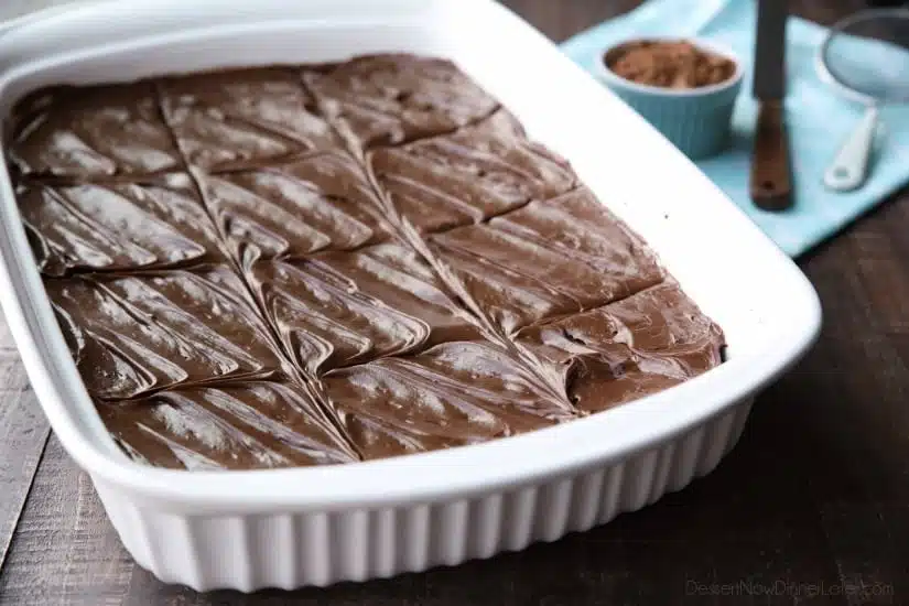 Chocoholics NEED these Frosted Fudge Brownies! Super fudgy homemade brownies are topped with a smooth and creamy fudge chocolate frosting for ultimate chocolate pleasure. Great for lunch box treats, dessert, or anytime!