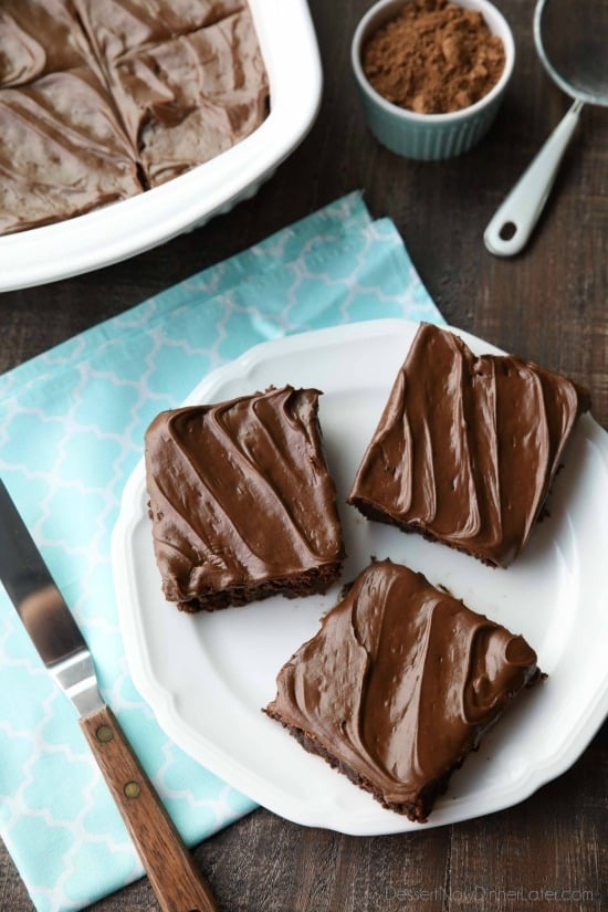 Chocoholics NEED these Frosted Fudge Brownies! Super fudgy homemade brownies are topped with a smooth and creamy fudge chocolate frosting for ultimate chocolate pleasure. Great for lunch box treats, dessert, or anytime!