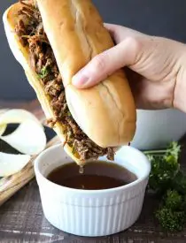 Instant Pot French Dip Sandwiches are full of fork-tender beef roast cooked in a flavorful broth that makes the perfect au jus dipping sauce. A family favorite, easy pressure cooker dinner!