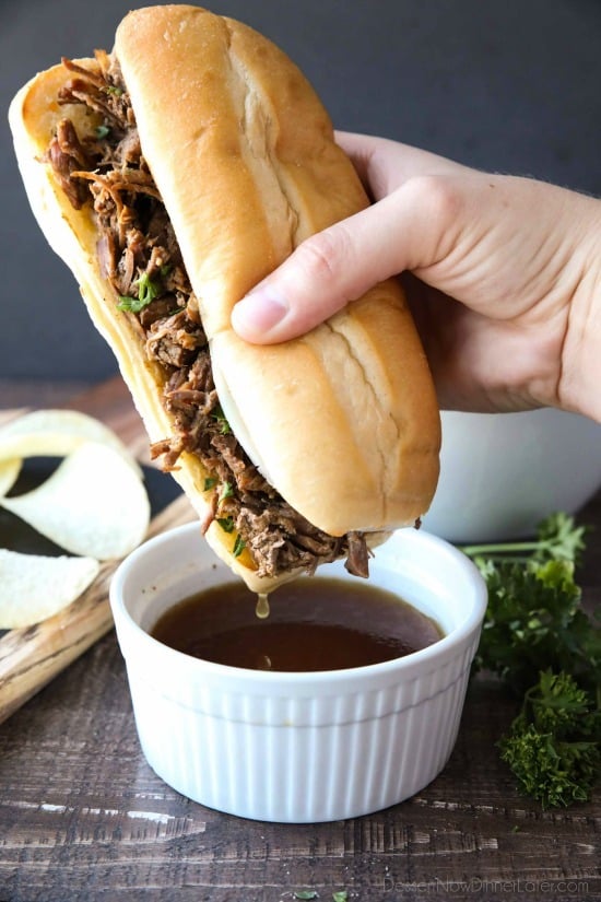 Instant Pot French Dip Sandwiches are full of fork-tender beef roast cooked in a flavorful broth that makes the perfect au jus dipping sauce. A family favorite, easy pressure cooker dinner!