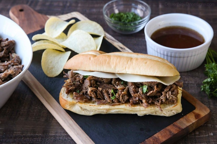 Instant Pot French Dip Sandwiches are full of fork-tender beef roast cooked in a flavorful broth that makes the perfect au jus dipping sauce. A family favorite, easy pressure cooker dinner!