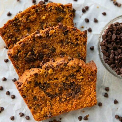 This Pumpkin Chocolate Chip Bread recipe makes two loaves and uses one full can of pumpkin. Save one loaf for you and take the other to a friend, or freeze the second loaf to enjoy later on. This bread is simple, classic, and delicious! 