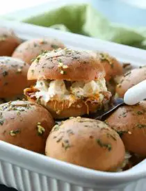 Chicken Bacon Ranch Sliders are perfect for dinner or the big game! Quick and easy to make with leftover chicken. Plus, they taste great!