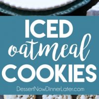 Old fashioned Iced Oatmeal Cookies are crisp on the outside, soft and chewy on the inside, with warm spices, and a light glaze on top. Perfect with a cold glass of milk!