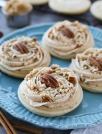 Brown Sugar Pecan Sugar Cookies are made with a classic sugar cookie base and topped with a brown sugar frosting and crunchy toasted pecans.