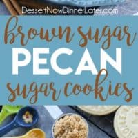 Brown Sugar Pecan Sugar Cookies are made with a classic sugar cookie base and topped with a brown sugar frosting and crunchy toasted pecans.