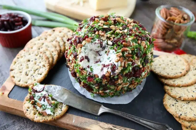 This Cranberry Pecan Cheese Ball is a festive appetizer for Thanksgiving, Christmas, or New Year's Eve! So easy to make, and tastes great!