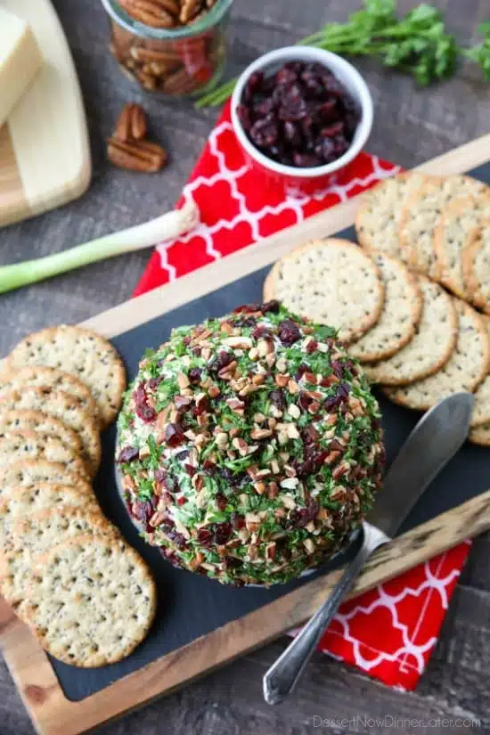This Cranberry Pecan Cheese Ball is a festive appetizer for Thanksgiving, Christmas, or New Year's Eve! So easy to make, and tastes great!