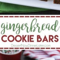 Gingerbread Cookie Bars have a soft and chewy, spiced molasses cookie base topped with the BEST cream cheese frosting. Add red and green sprinkles or nonpareils for a festive Christmas dessert!