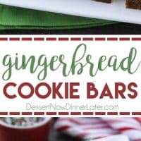 Gingerbread Cookie Bars have a soft and chewy, spiced molasses cookie base topped with the BEST cream cheese frosting. Add red and green sprinkles or nonpareils for a festive Christmas dessert!