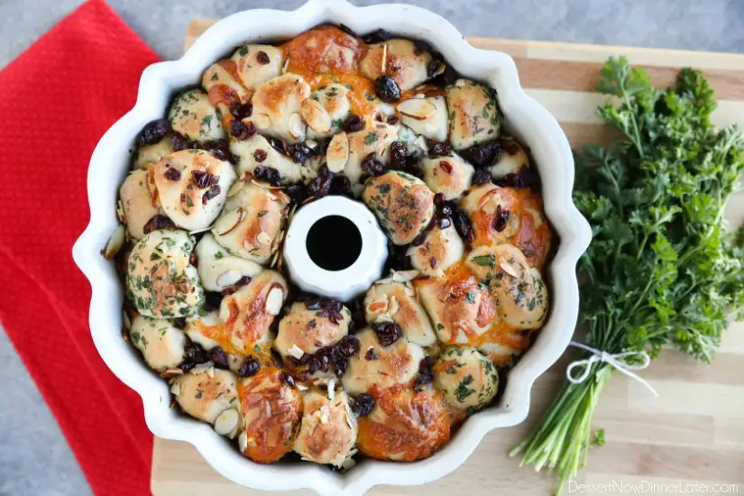 Savory Monkey Bread makes a great appetizer to share. Eat it as-is, or dip it in oil and vinegar. It's a delicious savory side to your dinner!